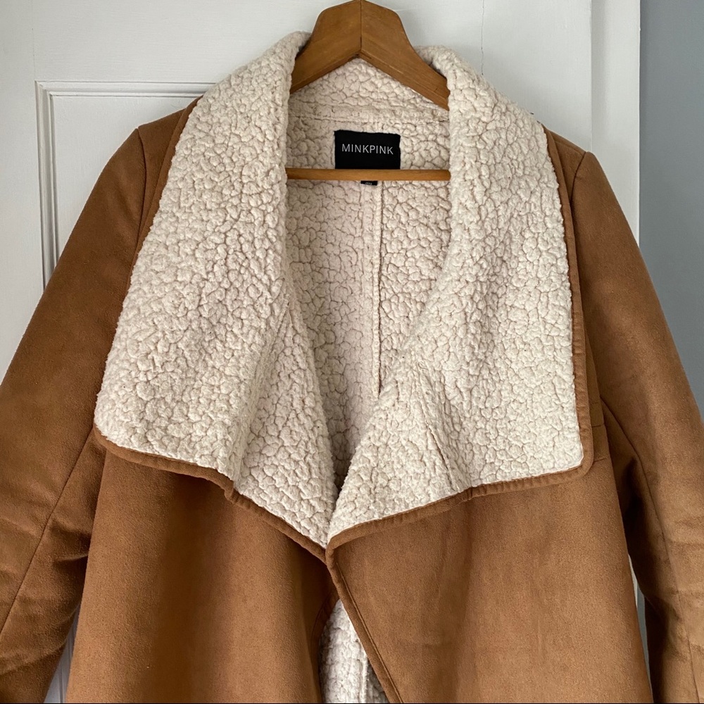 Faux Suede Shearling Jacket, Small, Camel, Uo - image 4